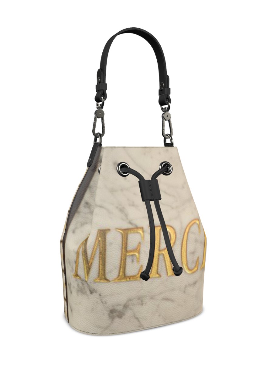 The Alix James Leather Top Handle & Drawstring Bucket Bag in "Merci"